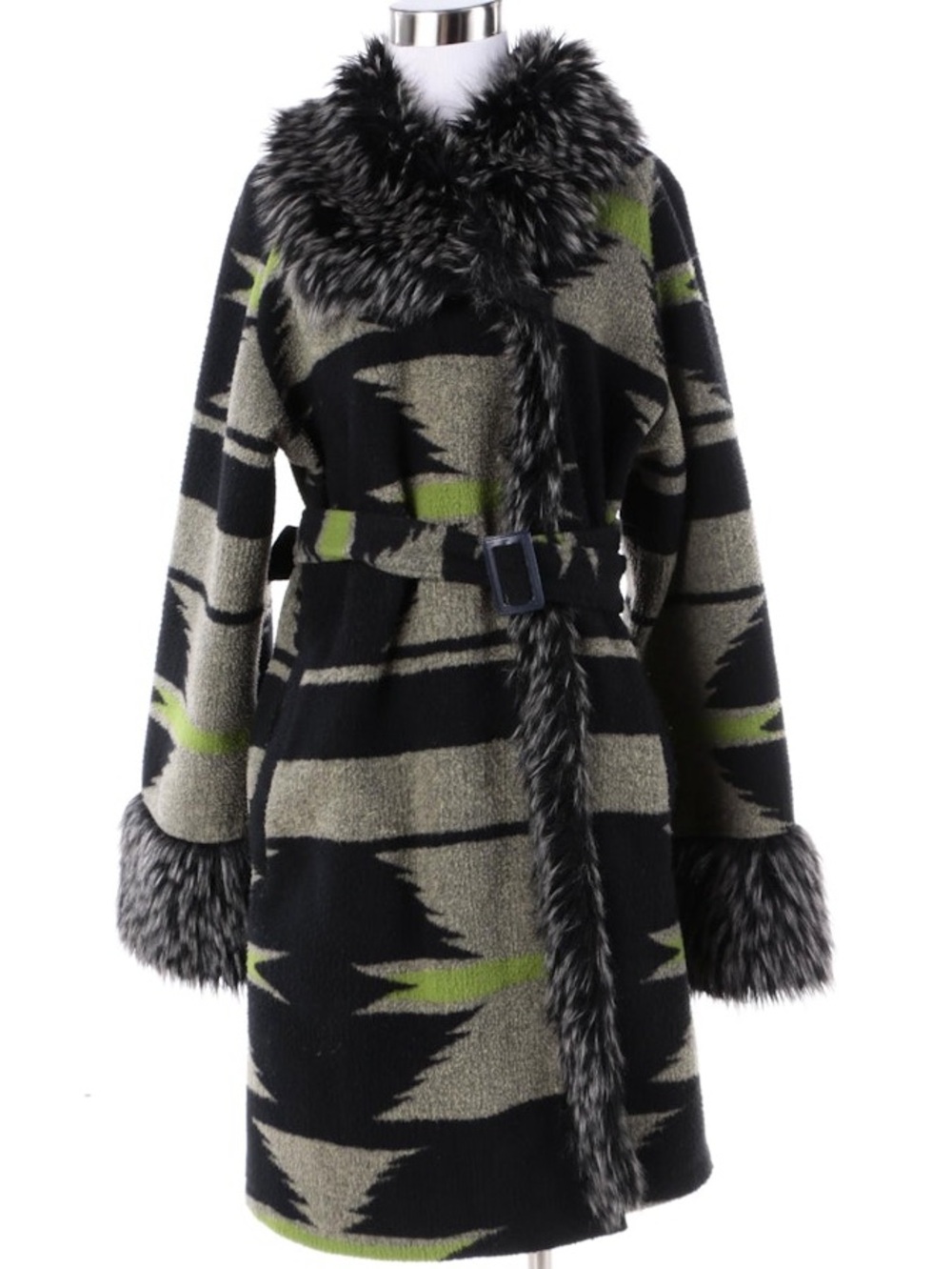 Tasha Polizzi Southwestern Navajo Blanket Coat with Faux Fur Collar:‎ Pre-owned